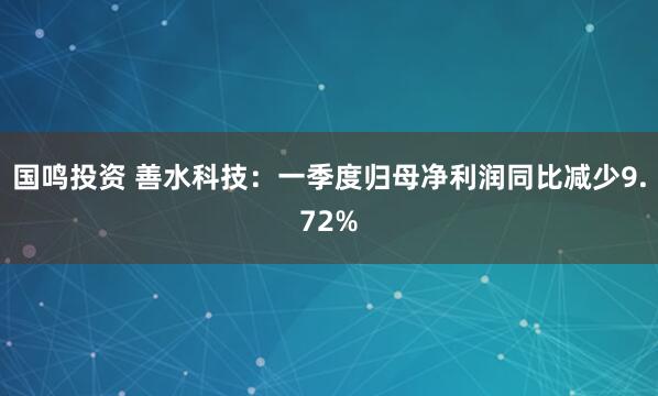 国鸣投资 善水科技:一季度归母净利润同比减少9.72%