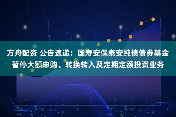 方舟配资 公告速递:国寿安保泰安纯债债券基金暂停大额申购、转换转入及定期定额投资业务