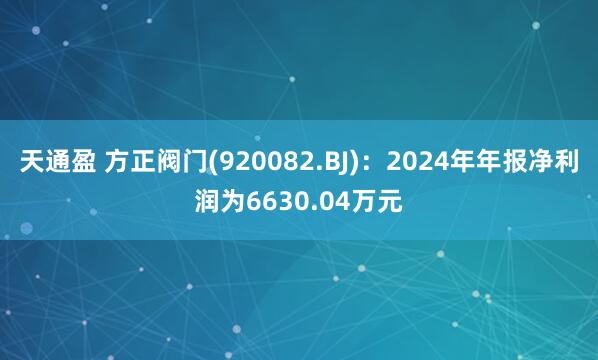天通盈 方正阀门(920082.BJ):2024年年报净利润为6630.04万元