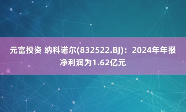 元富投资 纳科诺尔(832522.BJ):2024年年报净利润为1.62亿元